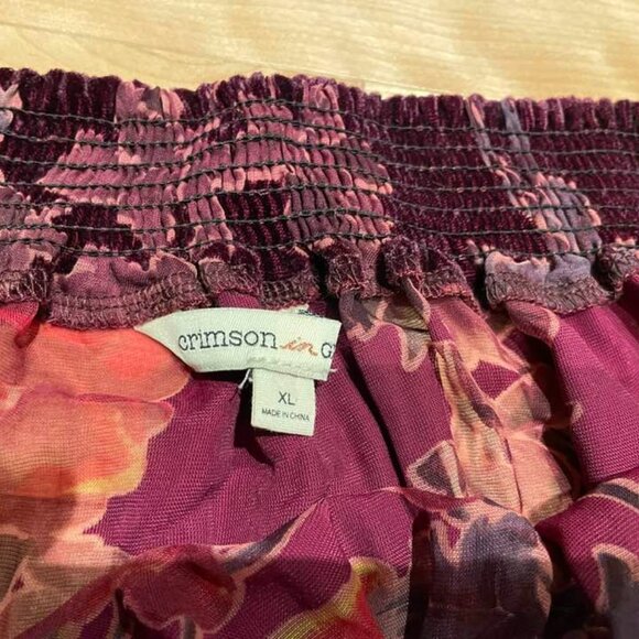 Blouse top velour burnout floral semi-sheer burgundy vine color sz XL - Picture 5 of 5